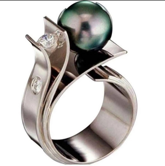 🎀925 Olive Green Pearl Ring - Picture 2 of 6